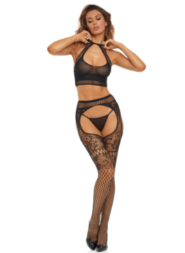 Ensemble 2 pièces en résille fantaisie - REN7115-BLK